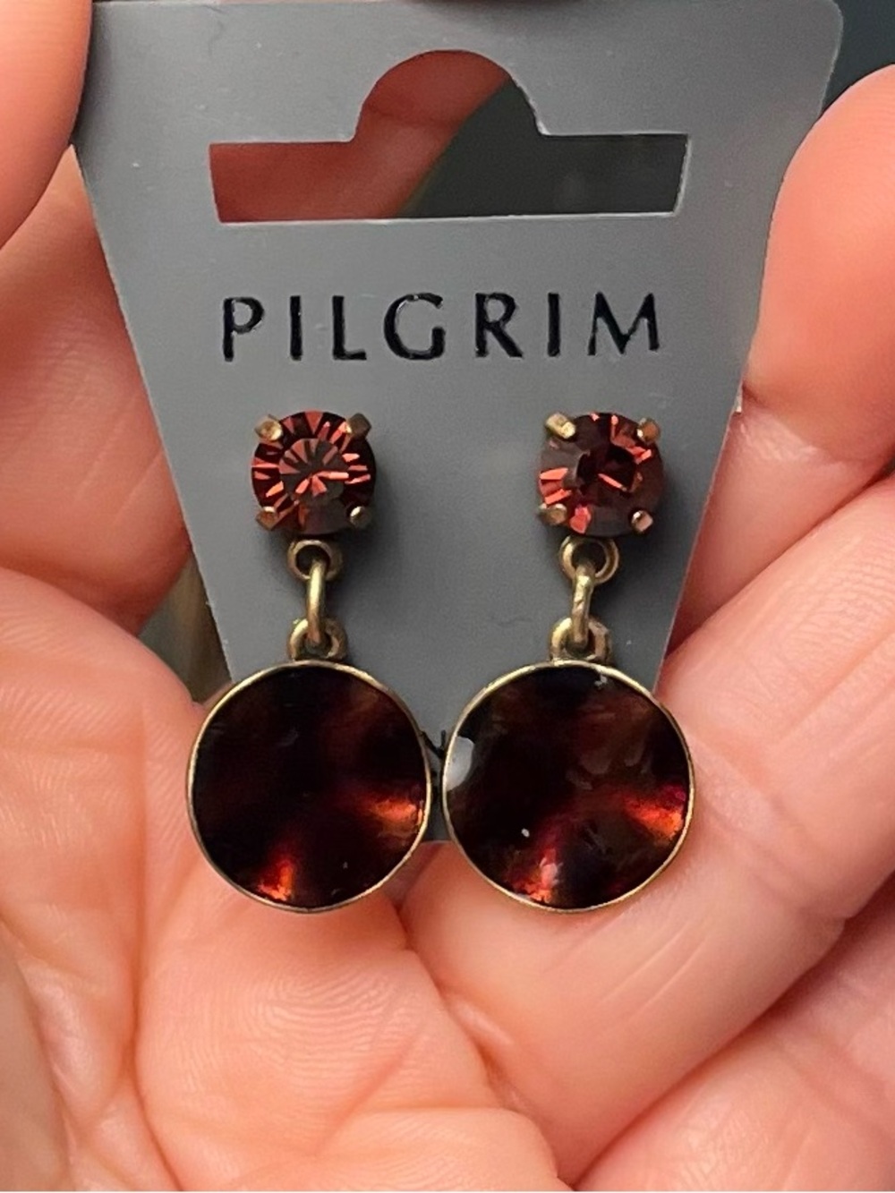 Pilgrim Tortoiseshell-Style Drop Earrings with Amber Crystals
